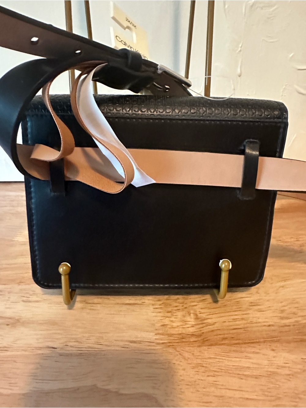 Calvin Klein Black Logo-Embossed Leather Messenger Bag - Picture 2 of 6